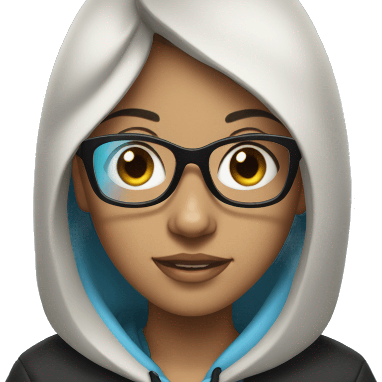 A Girl with black hair, lights blue glasses and a black hoodie  emoji