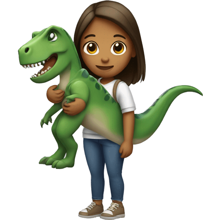 a girl holding a dinosaur emoji