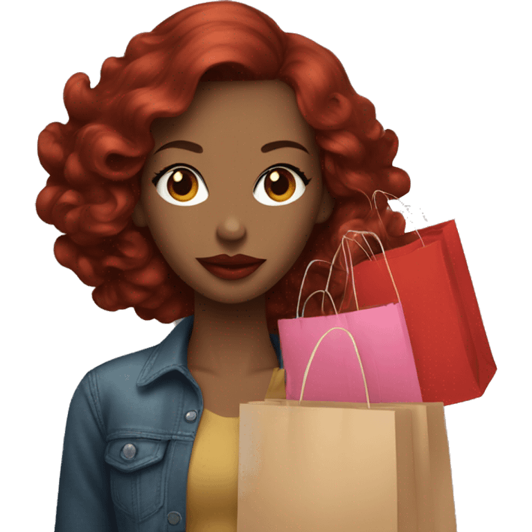 Woman with dark red hair big lips with shopping bags  emoji