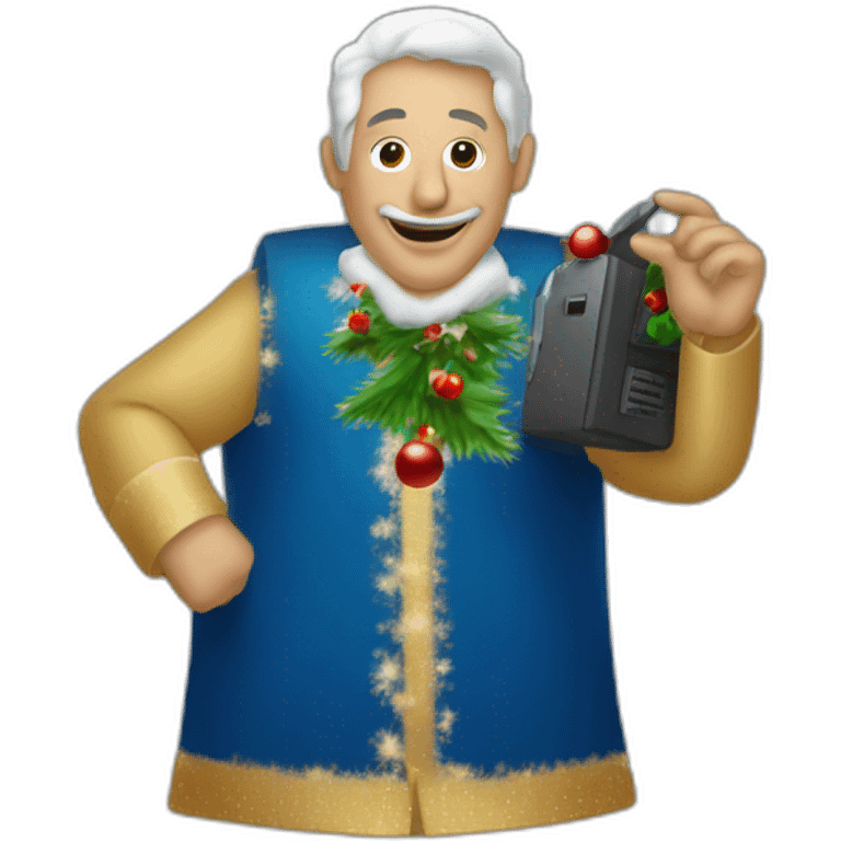 hombre vestido de navidad con una computadora en la mano emoji