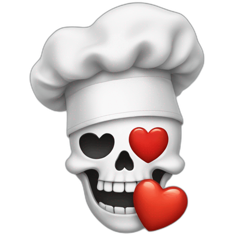 skull with chef hat making kissy face with heart emoji