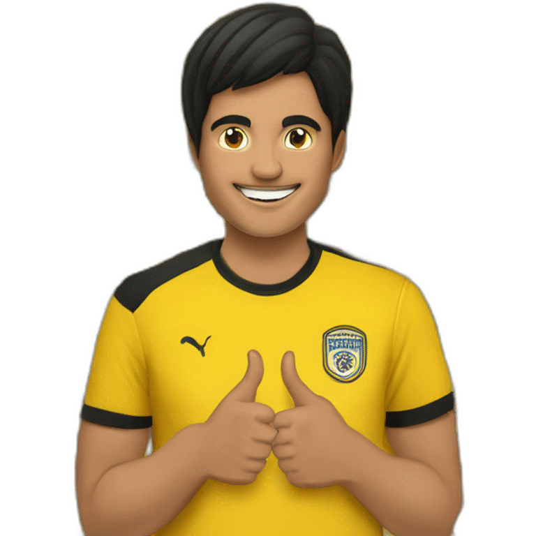 Football Club Supporter yellow and black pattern t-shirt thumbs up indian boy black hair half body emoji