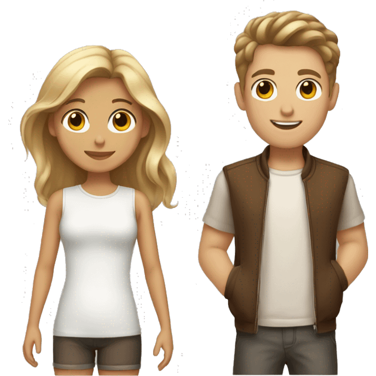 One tanned girl with brown hair and blonde highlights next to a white boy with brown hair  emoji