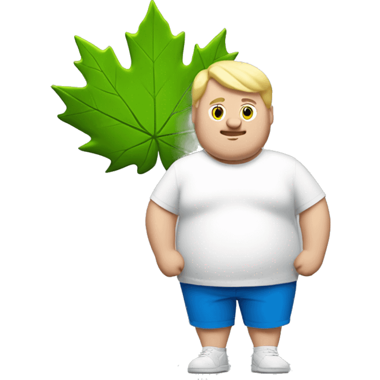 Fat blond guy with a white shirt that has a blue maple leaf on it that has light green shorts emoji