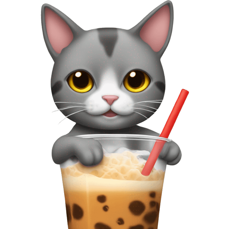 cat drinking a boba tea emoji