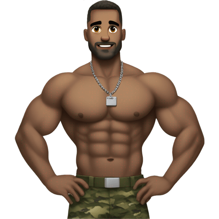 Bodybuilder hairy chest with military haircut  and dogtags emoji