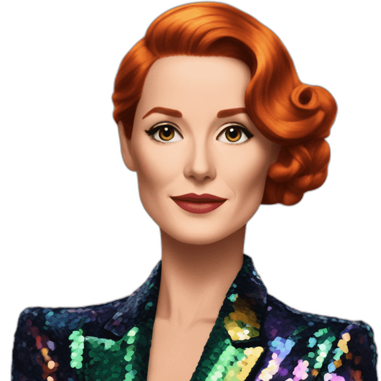 Audrey fleurot slicked back hair with multicolored sequined suit emoji