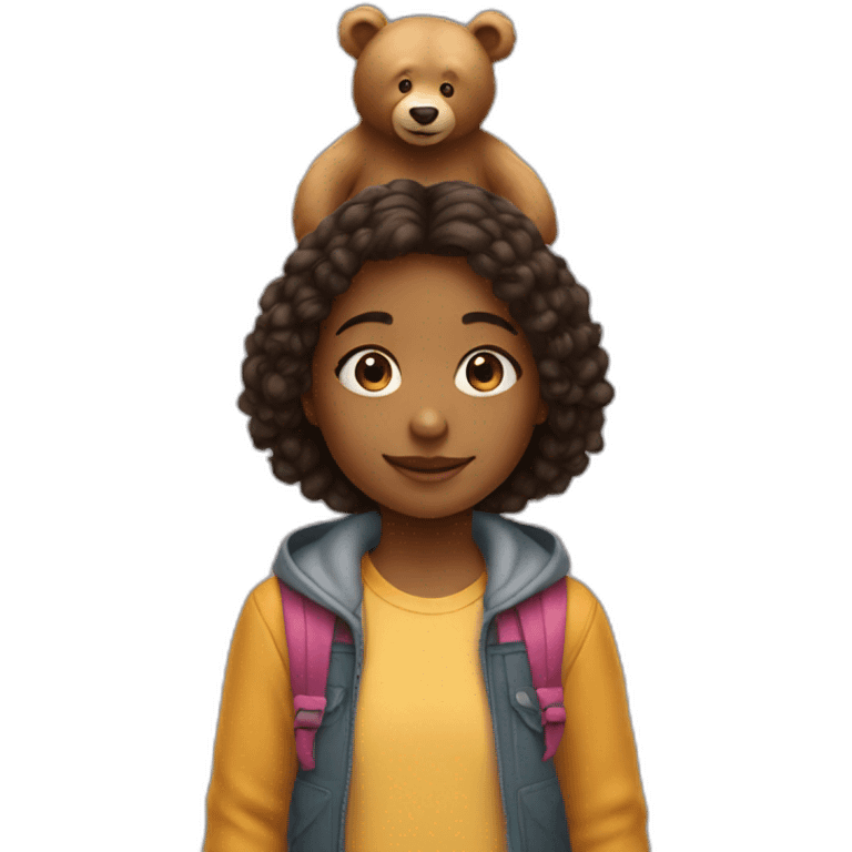 small girl standing next to big bear emoji