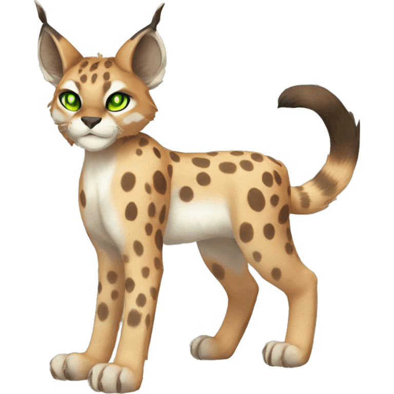 spotted Lynx-Caracal-Fakemon-hybrid with orange points, green eyes brown toes, and short tail, full body emoji