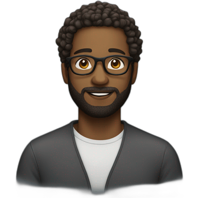 black man with a beard and glasses, with faded hair curly, brown eyes emoji