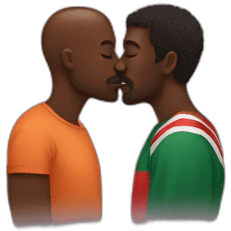 Hungarian man kissing African man emoji