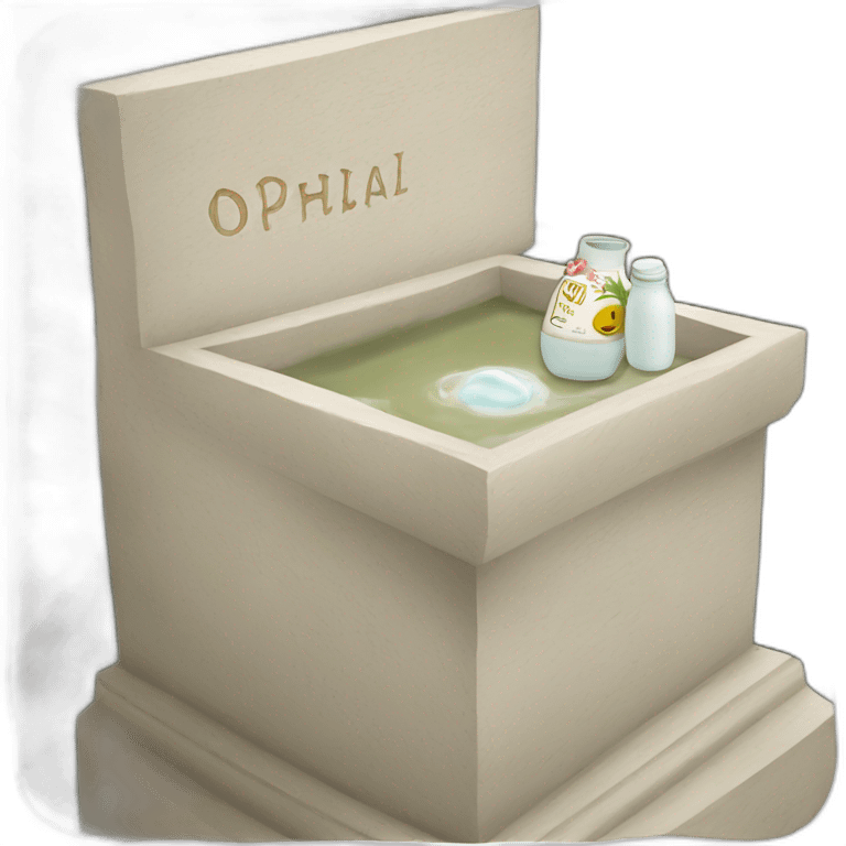 A tomb with writing Ophelia. And a bottle of milk emoji