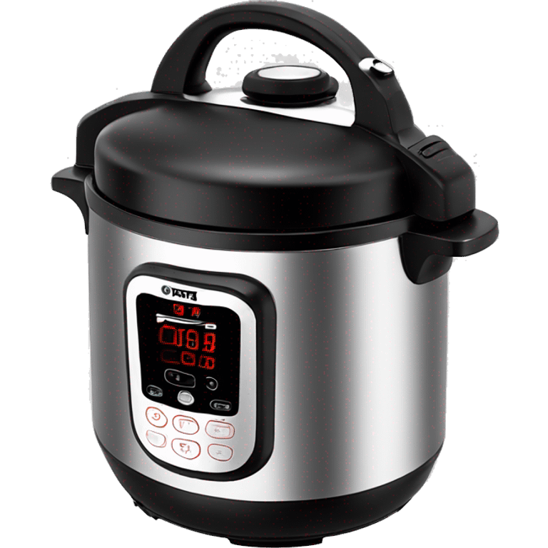 Stainless steel pressure cooker, with black gights, 3 black clamps on the cover,  under the knob emoji