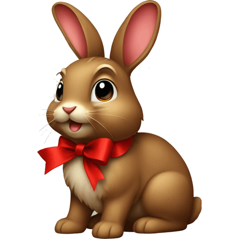 Brown bunny with red bow emoji