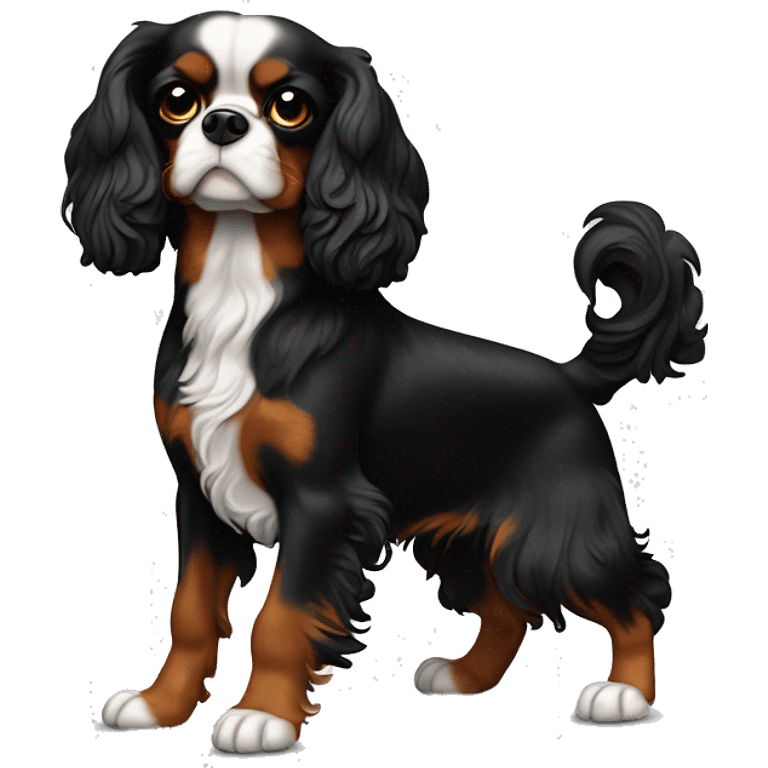 Cavalier King Charles noir et feu qui sourit emoji