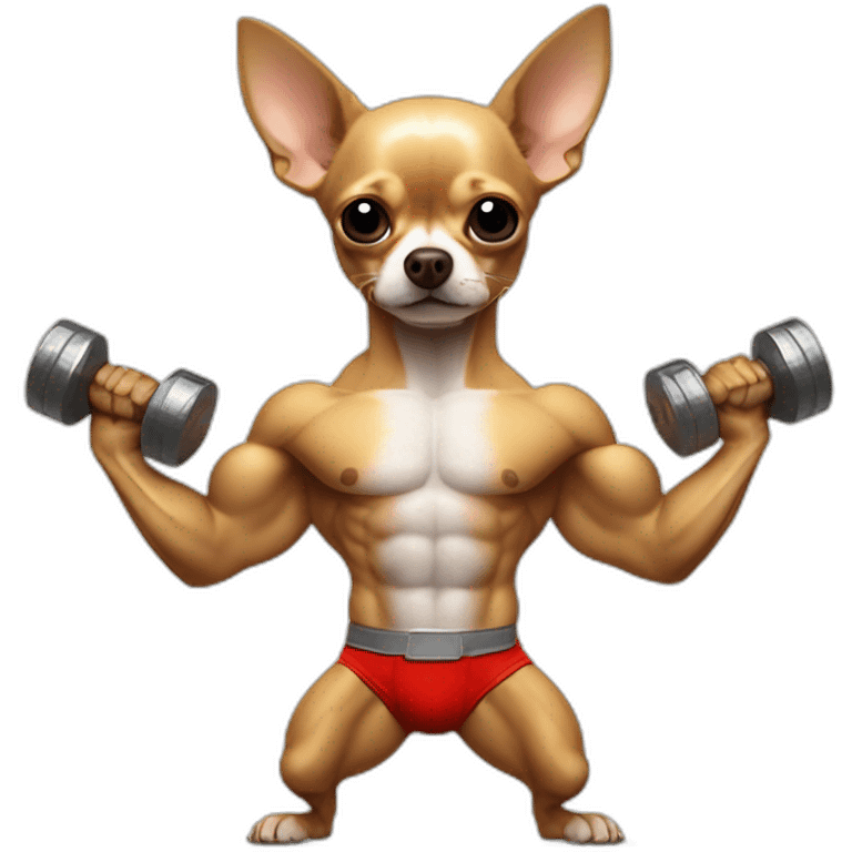 bodybuilder chihuahua with a dumbell doing biceps emoji