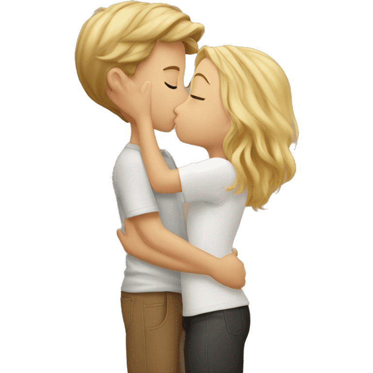 Blonde girl kissing a brown hair boy emoji