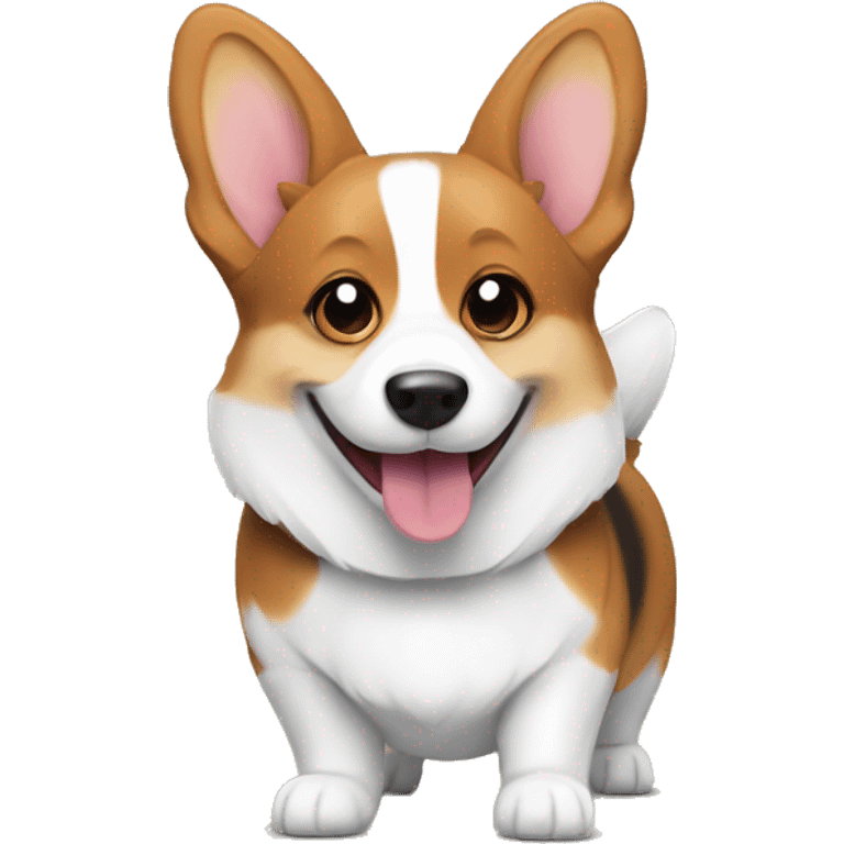 Tri color corgi with a smile emoji