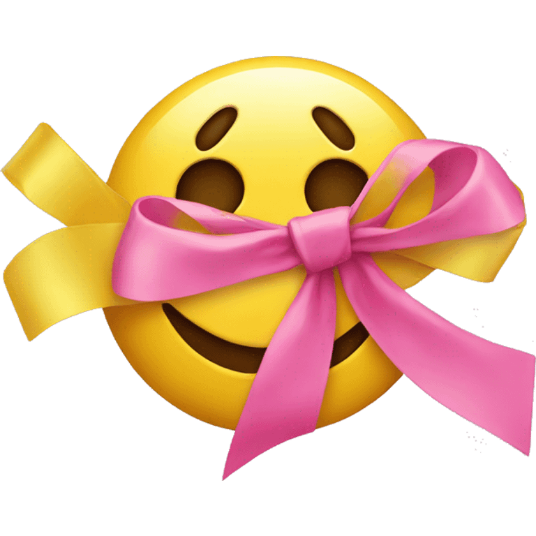 A yellow emoji that cry with a pink ribbon  emoji