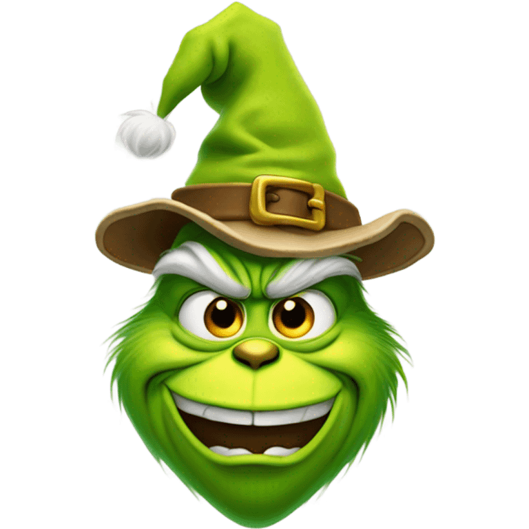 Grinch wearing a pilgrim buckle hat emoji