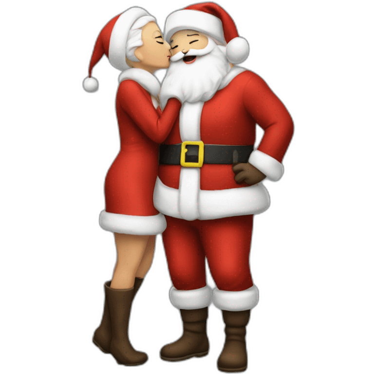 full body santa and mrs. claus kiss hug emoji