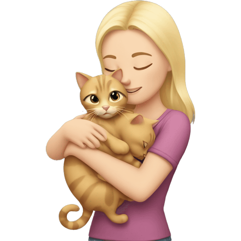 Blonde girl hugs cat emoji