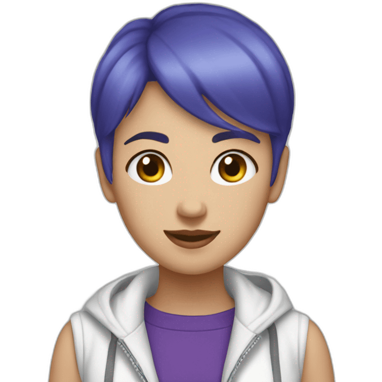 Blue purple short hair jacket white girl emoji