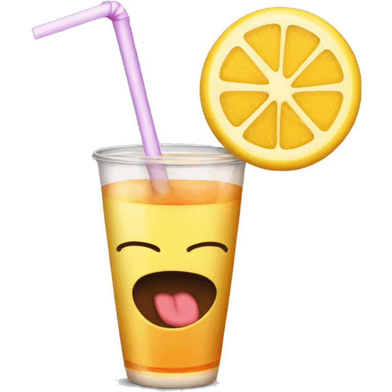 Realistic straw and cup with juice and ice in it. emoji