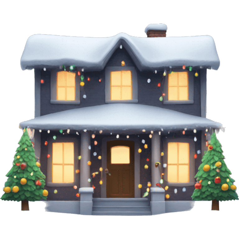 Snowy house with Christmas lights emoji