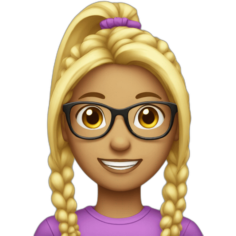 bright hair girl with ponytail with glasses emoji