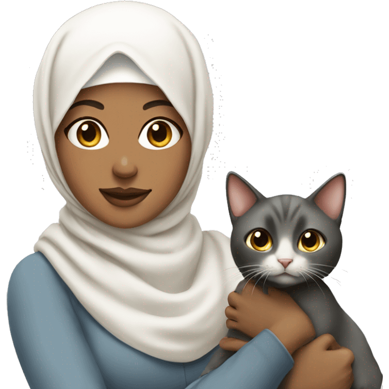 pretty woman with hijab holding a cat emoji