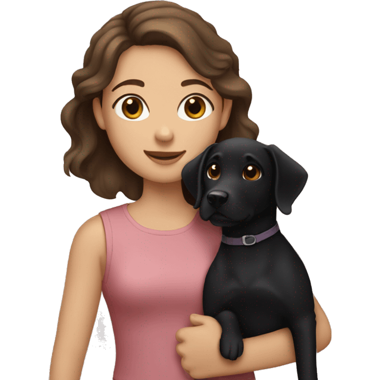 girl with brown hair holding a black lab emoji