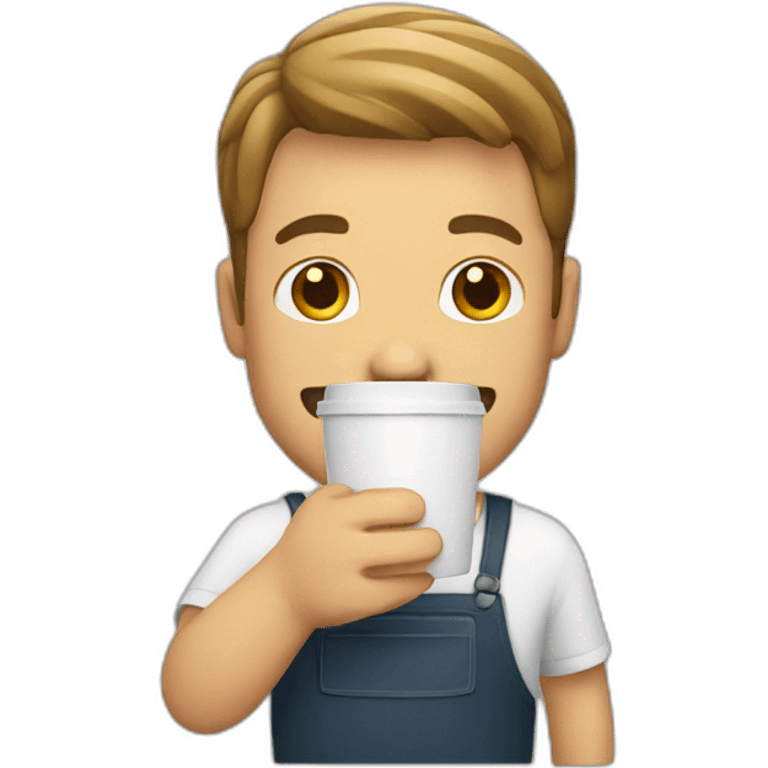 white guy holding glass coffee mug smiling emoji