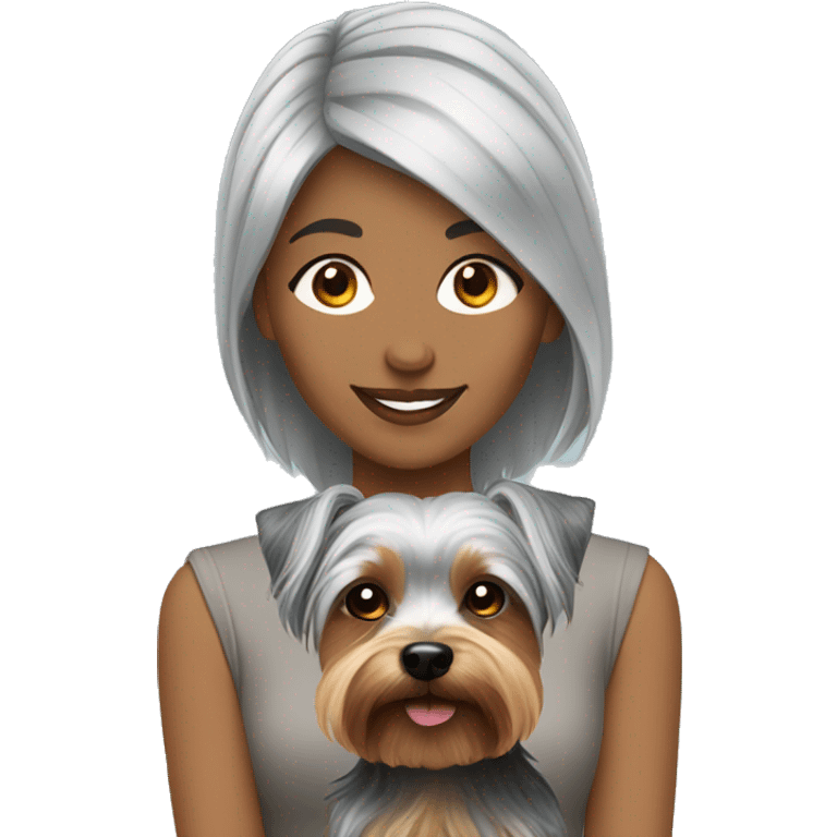 Young women grey hair with yorkie dog emoji