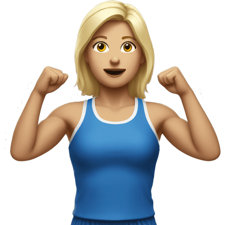 blonde woman in sport top raising her hand emoji