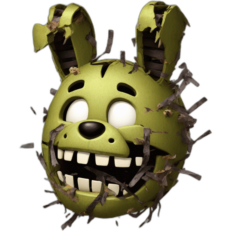 Springtrap, broken down, shattered, photorealistic, monstrous, old vhs tape emoji