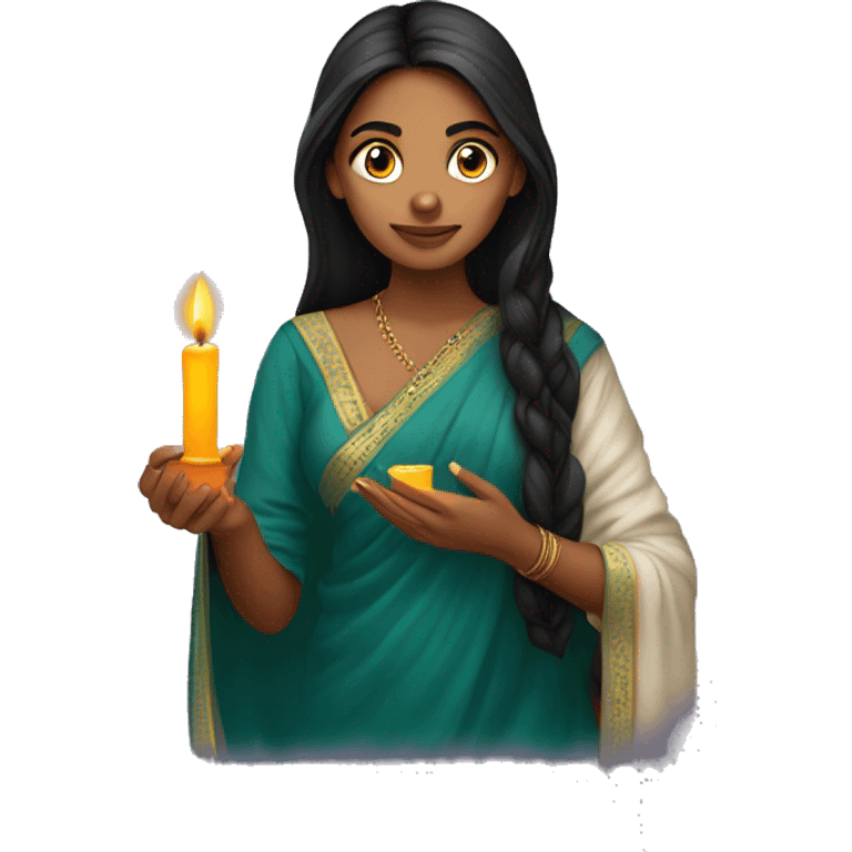 A desi indian long hair young women holding candle emoji