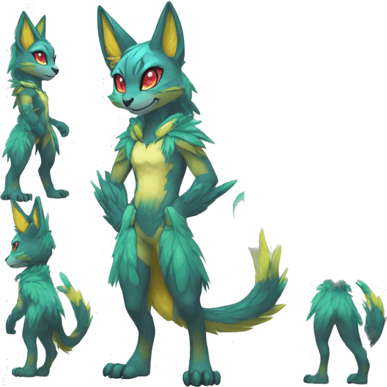 Anthro Sona Cool Edgy Legendary Colorful Shy Shiny Fakemon-Fantasy-Creature With Full Body Detailed High Quality emoji