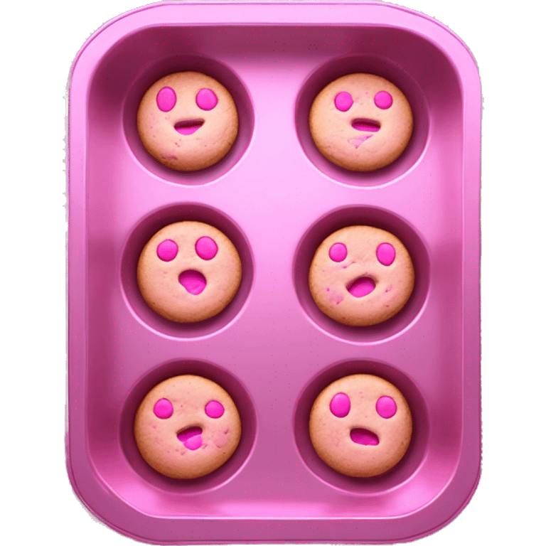 Realistic flat small isolated metallic pink baking pan with pink cookies inside.  emoji