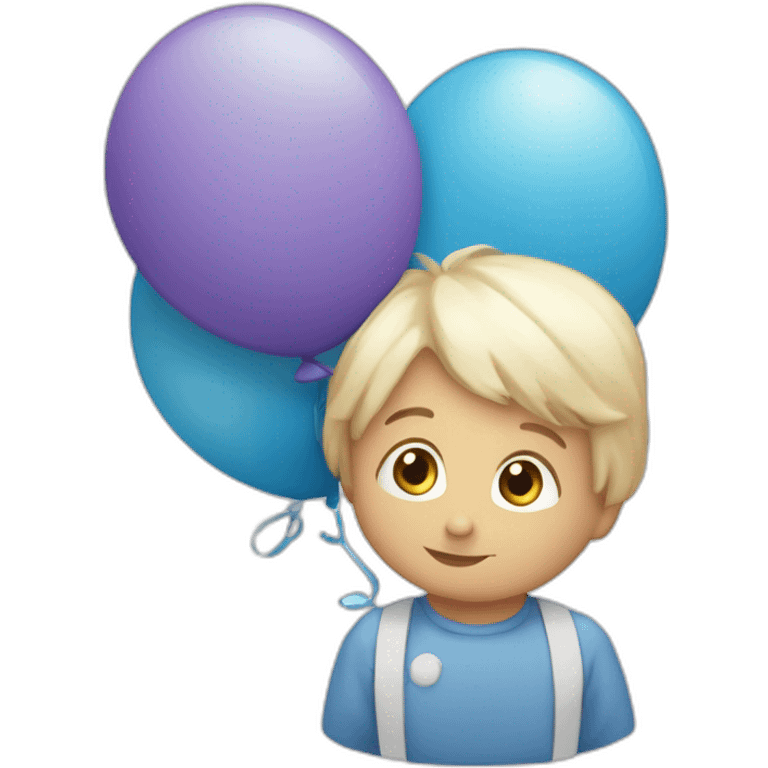 Un bambino in una culla con il fiocco azzurro e intorno tanti palloncini azzurri e una scritta MotiArt emoji