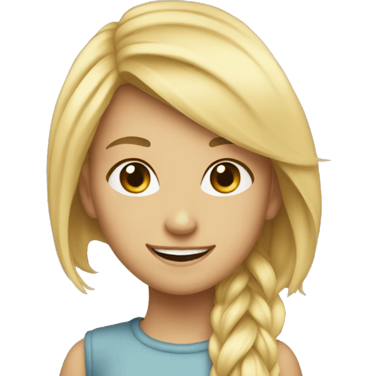 Blonde girl fake smiling but it’s very obvious  emoji