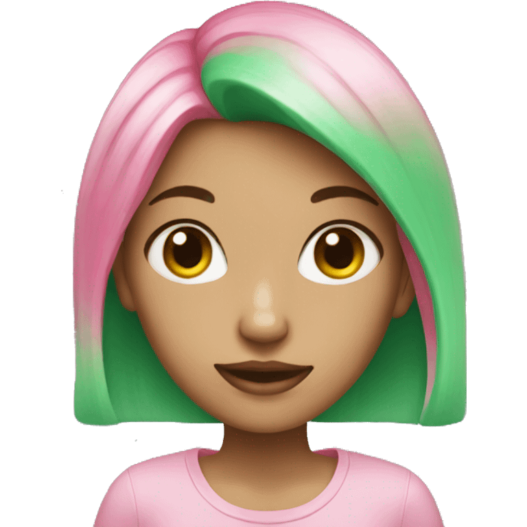 Girl with 4 eyes and green hair and pink skin tone emoji