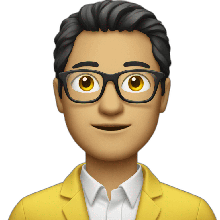 Man with yellow tinted glasses and black hair holding computer  emoji