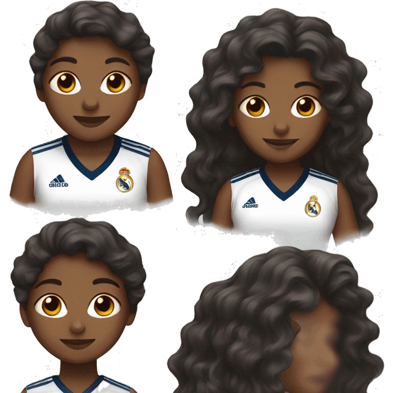  Black long haired wavy girl with real Madrid shirt Brown skin emoji