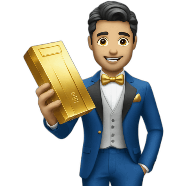 Posh-man-with-blue-suit-offering-goldbar emoji