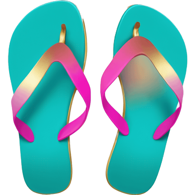 Realistic turquoise and hot pink ombre flip flops with metallic gold accents. emoji