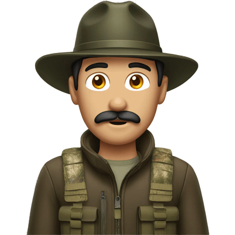 Guy with mustache black hair wearing hunting gear  emoji