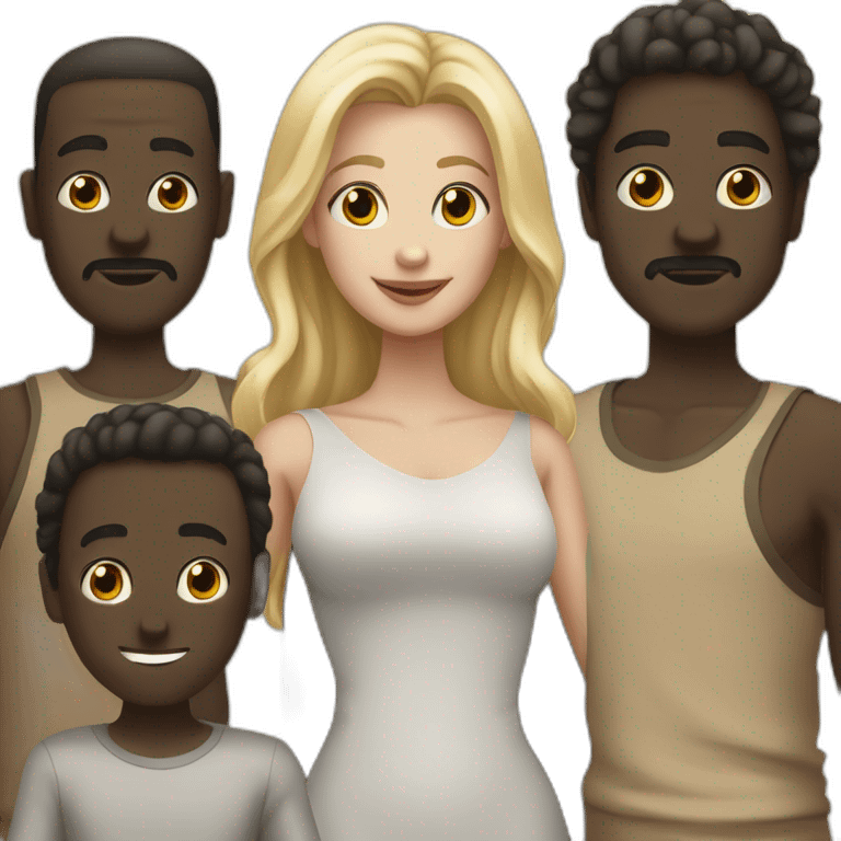 six dark-skinned men stand behind a pale blonde woman emoji