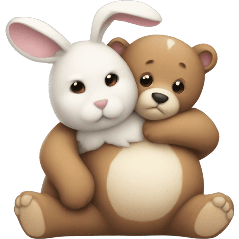 bunny cuddling cute bear emoji