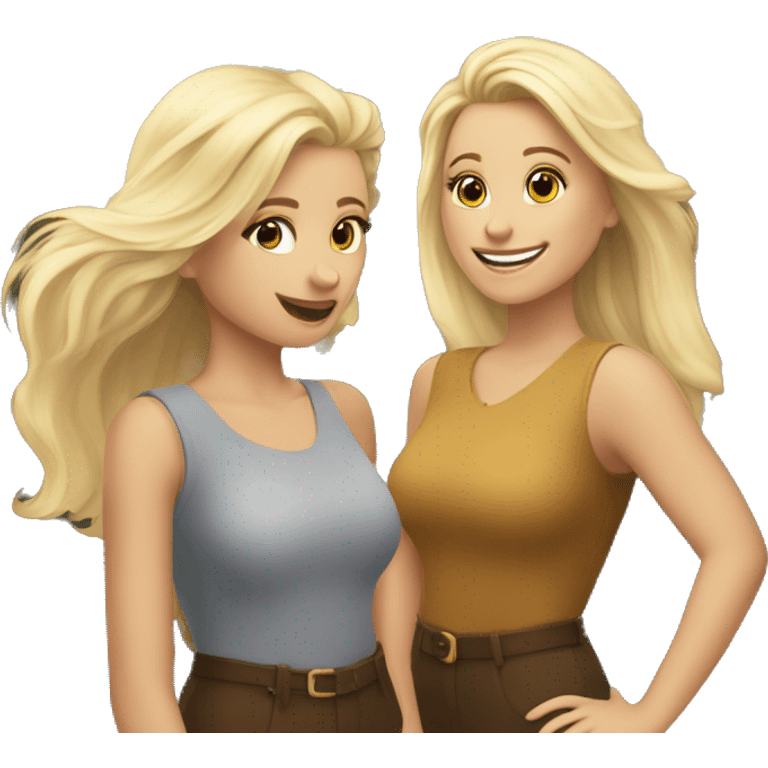 Three women, two blonde, one brunet lookinng  at the tower smiling and hapy emoji